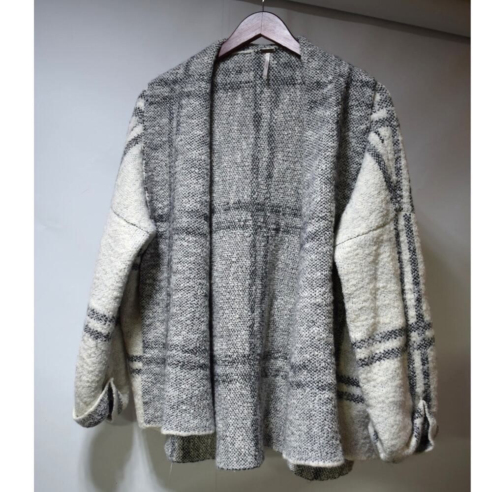 Free People Oversized Plaid Bouclé Open Front Cardigan XS/S